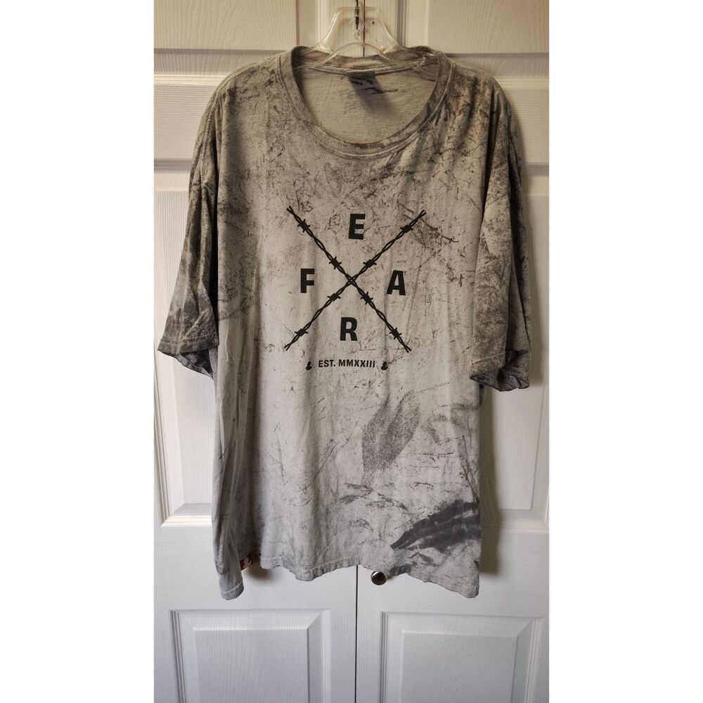 Comfort Colors 3XL Acid Wash Fear Cross Barbed Wire Graphic T-Shirt Gray Unisex